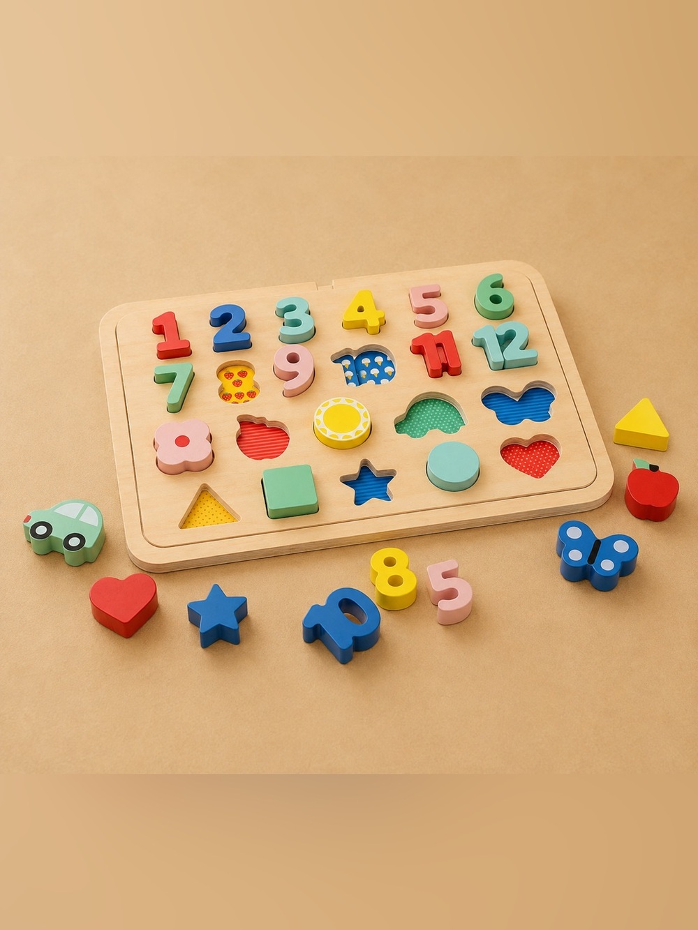 NWT PETIT COLLAGE
Wooden Tray Puzzle: Numbers, Shapes & Colors - Picture 3 of 11